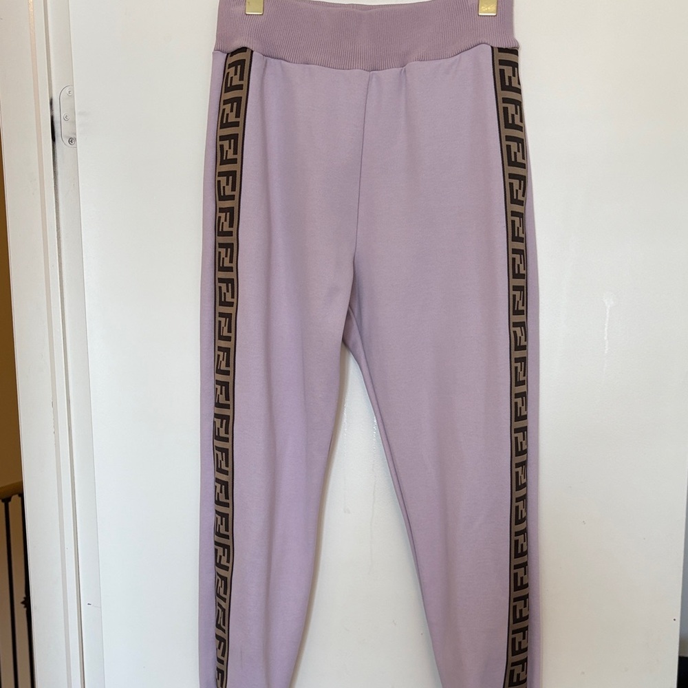 Fendi Lavender Joggers with Logo Side Stripes